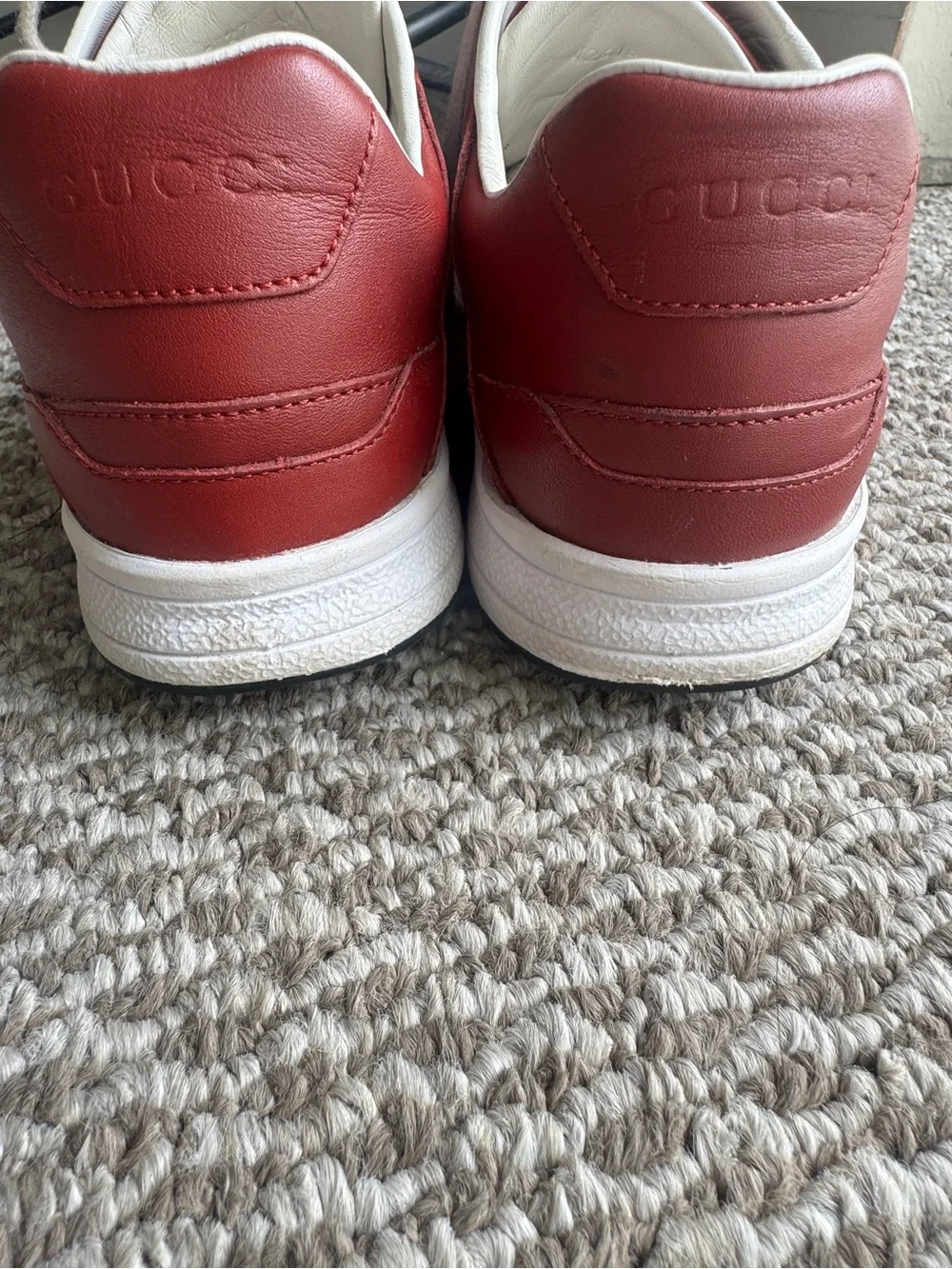 Gucci Men’s Burgundy Leather Sneakers with White Accents